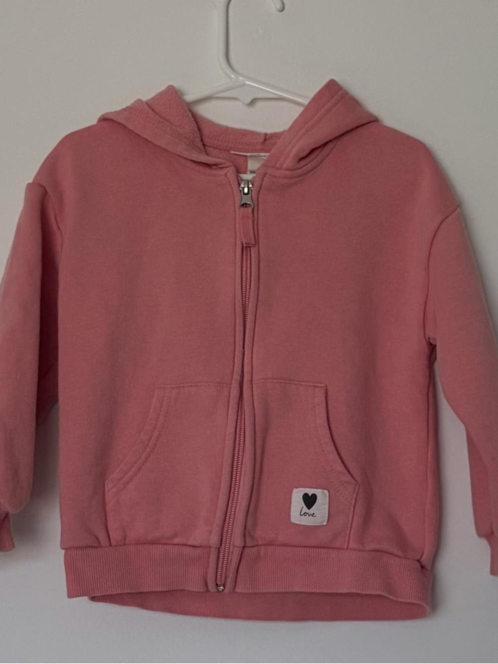 H&M Pink Hooded Zip Sweatshirt with Love Patch